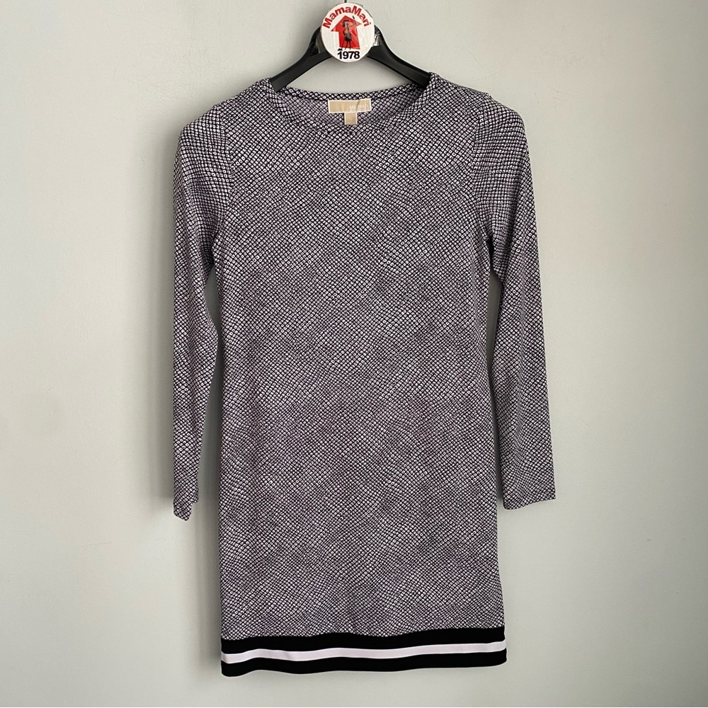 NEW MICHAEL Michael Kors Long Sleeve Dress Size S Stretch Knit Black White